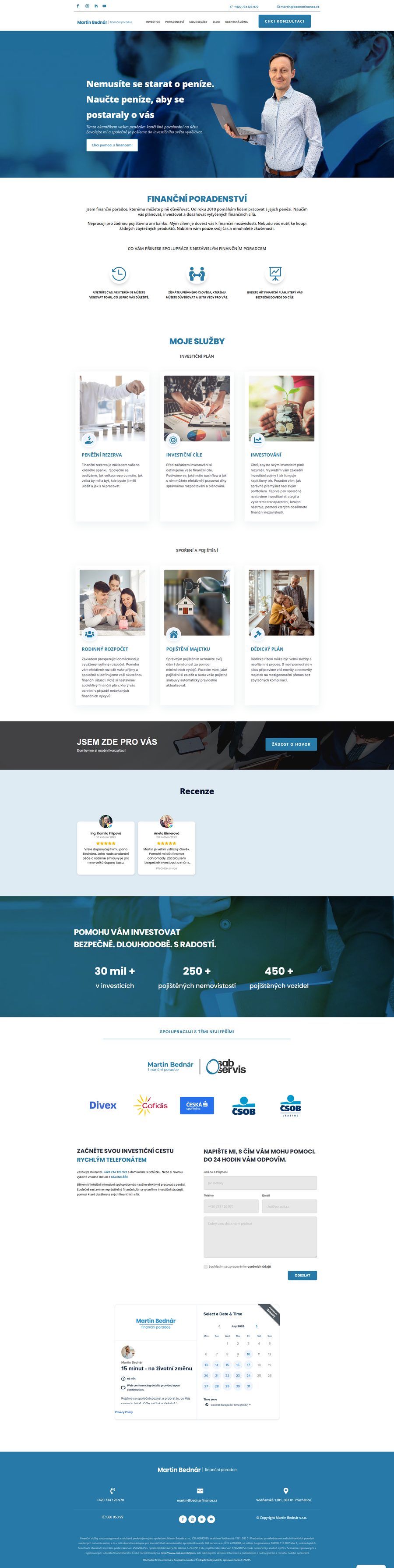 Ukázka celé homepage webu Bednář Finance — redesign webu finančního poradce.